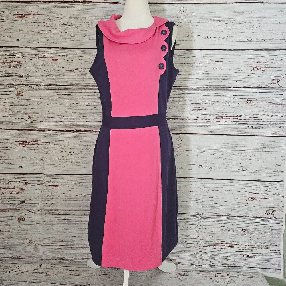 Lilly Pulitzer Lulu Cowl Neck Colorblock Ponte Dress | Pink & Navy | Size Large